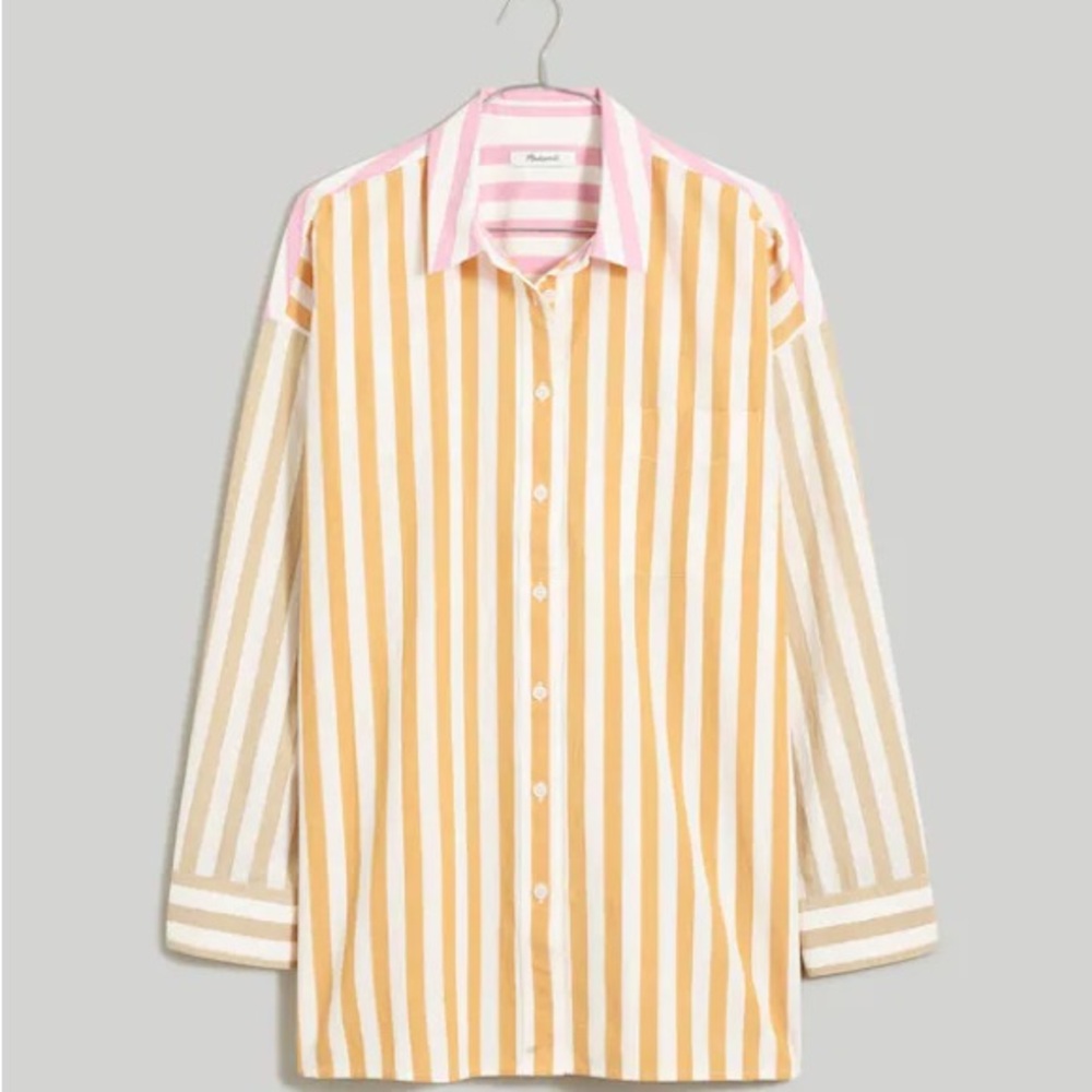 Madewell Signature Poplin Oversized Shirt Striped size XS in Ochre Fresco